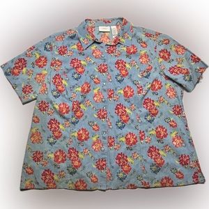 Vintage Liz Claiborne Button down Pearl snap top, Short Sleeve Floral| Size 20W